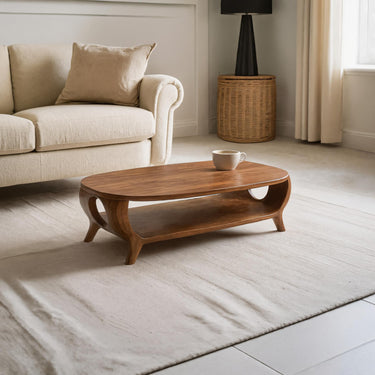 Organic Curved Coffee Table With Shelf For Living Room Decor
