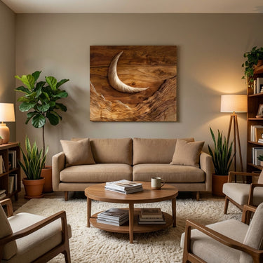 Minimalist Moon And Waves Wooden Wall Art For Home