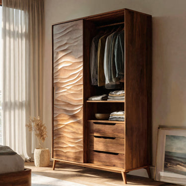 Organic Sculptural Wardrobe With Wave Door For Bedroom Interior