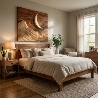 Abstract Moon Over Mountains Wooden Wall Art For Home