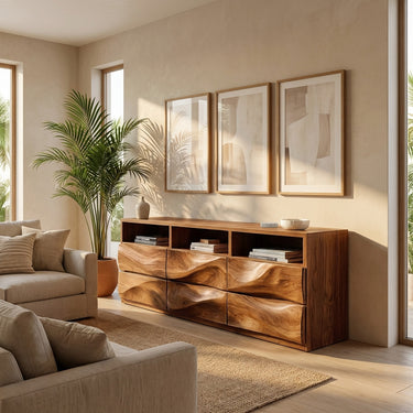 Contemporary Wooden Sideboard With Open Display Shelf For Interior