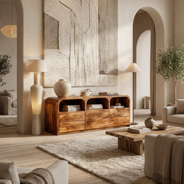 Contemporary Wood Sideboard With 3 Compartments For Home Storage