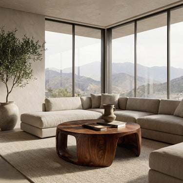 Minimal Wood Round Coffee Table With Sculptural Form For Home