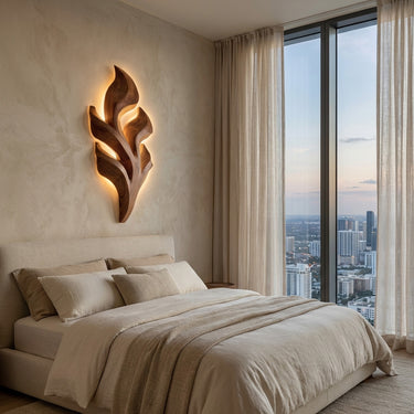 Organic Leaf Wooden Wall Lamp For Bedroom Decor