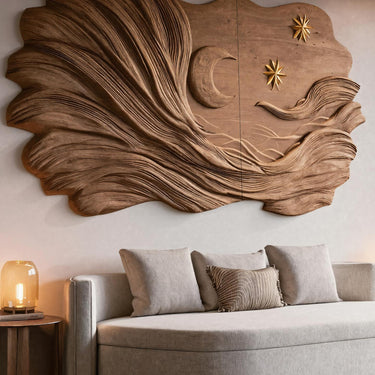 Modern Handcrafted Carved Panel Sculpture For Living Room