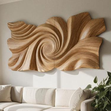 Modern Handcrafted Swirl Carved Sculpture Panel For Living Room