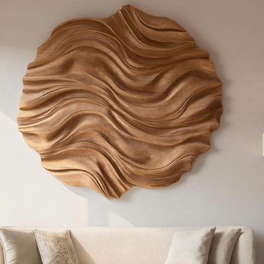 Organic Round Flow Carved Art Panel For Living Room