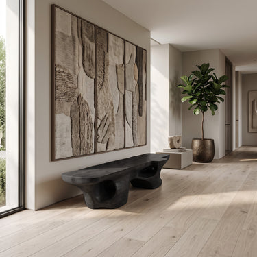 Contemporary Sculptural Bench With Carved Design For Living Room