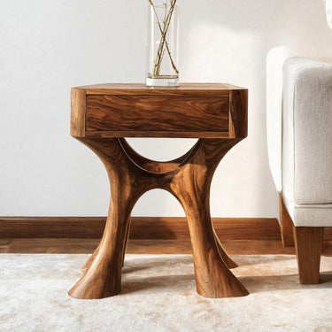Unique Sculptural Side Table With Drawer For Living Room