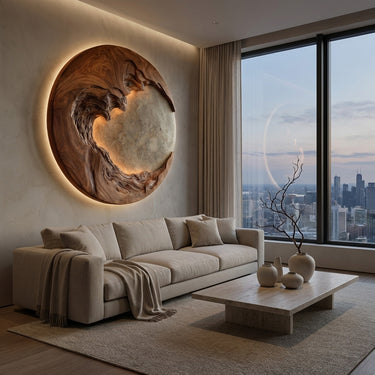 Organic Modern Round Wood Wall Art For Living Room