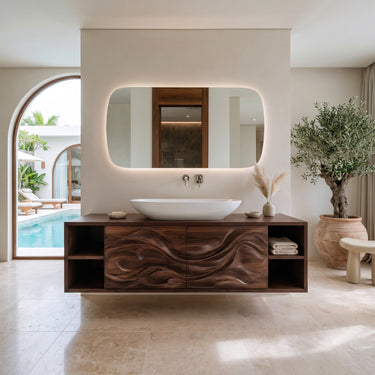 Modern Wave Carved Floating Bathroom Vanity For Designer Bathroom