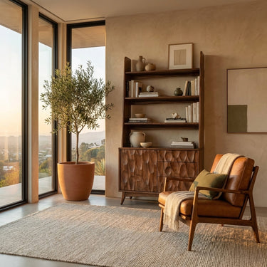Modern Wooden Bookcase With Drawers And Open Shelves For Living