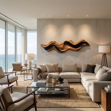 Modern Abstract Wooden Wall Art Flowing Sculptural Design For Home