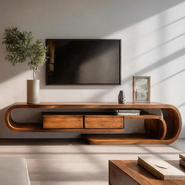 Unique Curved TV Shelf For Minimalist Living Room Furniture