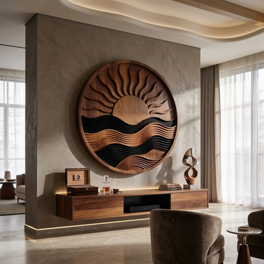 Mid Century Sunset Wave Wall Art For Interior