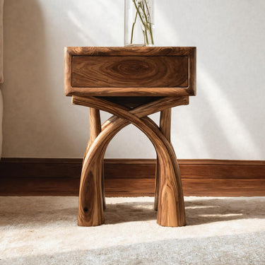 Contemporary Sculptural Side Table With Drawer For Home Decor