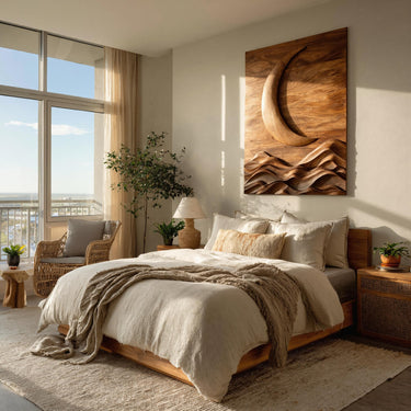 Large Crescent Moon Wood Wall Art For Bedroom