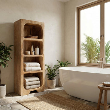 Minimalist Wooden Bathroom Cabinet With Four Tiers For Interior Decor
