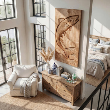 Minimalist Fish Wood Wall Sculpture For Rustic Farmhouse Home Decor