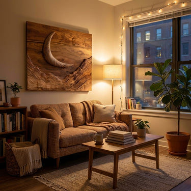 Minimalist Moon And Waves Wooden Wall Art For Home