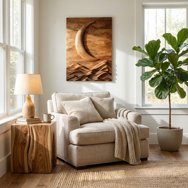 Large Crescent Moon Wood Wall Art For Bedroom