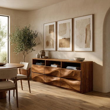Contemporary Wooden Sideboard With Open Display Shelf For Interior