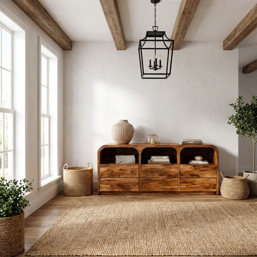 Contemporary Wood Sideboard With 3 Compartments For Home Storage