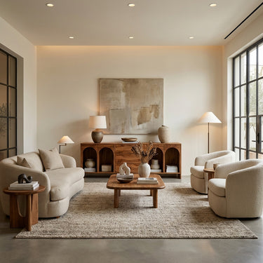 Modern Wooden Sideboard With Arched Compartments For Living Room