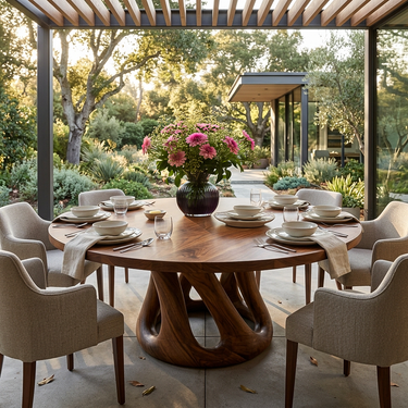 Modern Wooden Dining Table With Pedestal Base For Kitchen