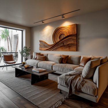 Modern Wood Layered Wave Wall Art For Hallway