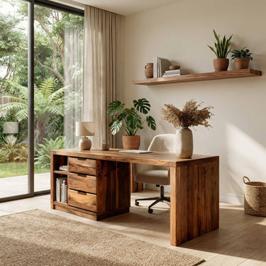 Minimalist Wooden Desk With Storage For Home Office