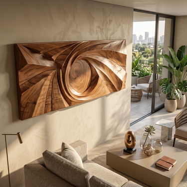 Contemporary Wall Sculpture With Geometric Carving For Entryway