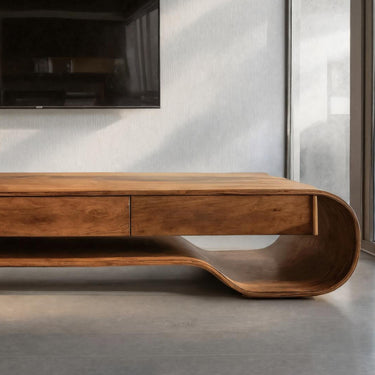 Sculpted Curved Media Console With Storage For Living Room