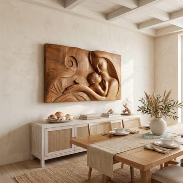 Elegant Mother Child Wood Wall Art Warm Living Room Decor