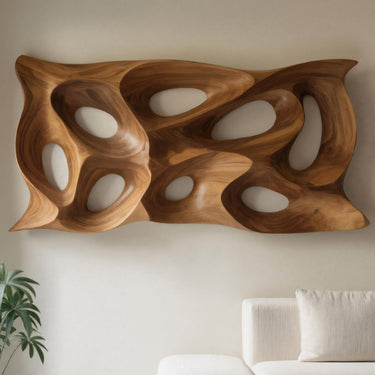 Modern Sculptural Wall Art With Abstract Carved Panel For Lounge
