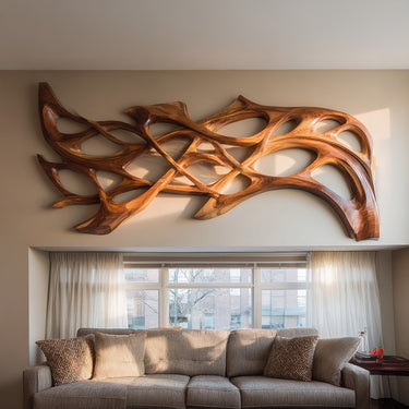 Organic Wood Wall Art Carved Design For Living Room Decor