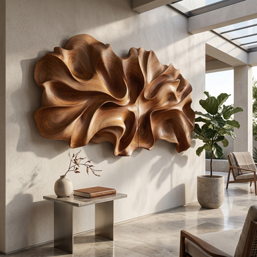 Luxury Abstract Floral Wood Wall Art Resort Reception Interior Design