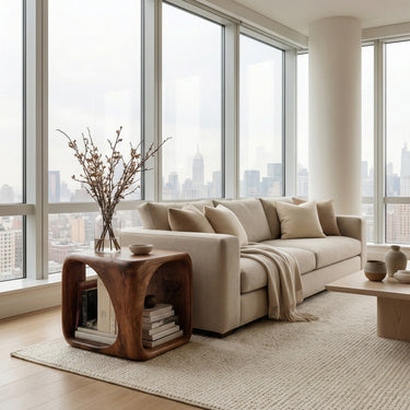 Modern Wooden Side Table With Sculptural Hollow Form For Living Room
