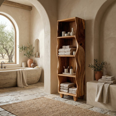 Modern Wooden Bathroom Cabinet With Flowing Edges For Spa