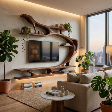 Organic Modern Sculptural Wall TV Shelf For Living Room