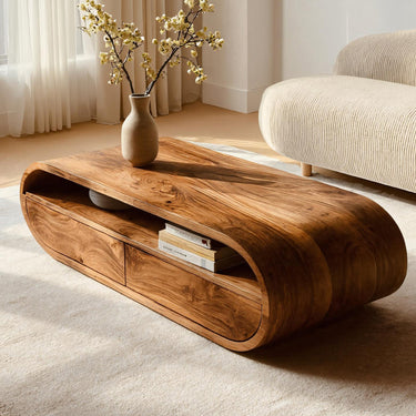 Modern Coffee Table Curved Storage For Living Room