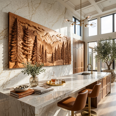 Luxury Carved Pine Forest Wood Wall Art Lodge Interior Decor