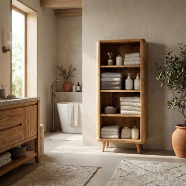 Handcrafted Wooden Open-system Bathroom Cabinet For Spa Decor