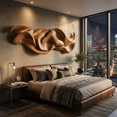 Contemporary Organic Ribbon Wood Wall Art Dining Room Interior Decor