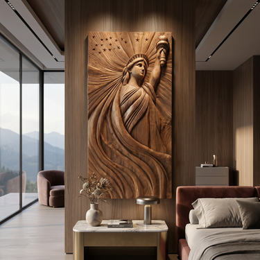 Coastal Modern Liberty Statue Wood Wall Art Luxury Villa Bedroom