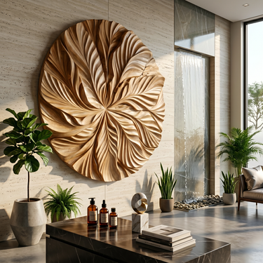 Modern Round Wall Art With Floral Texture For Stairway