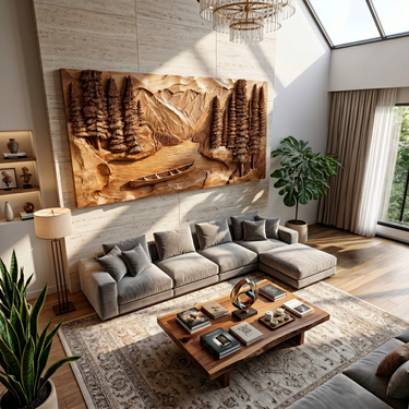 Rustic Mountain Lake Wood Wall Art For Luxury Cabin Living Spaces