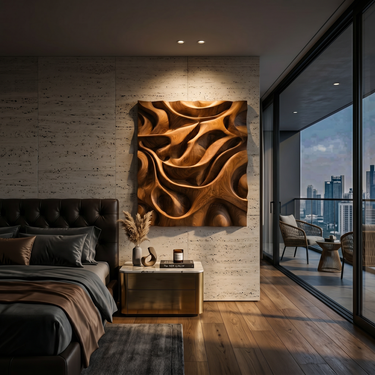 Luxury Sculptural Relief Wood Wall Art Executive Office Interior Design