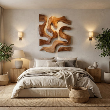 Abstract Sculptural Wood Wall Art For Modern Living Room