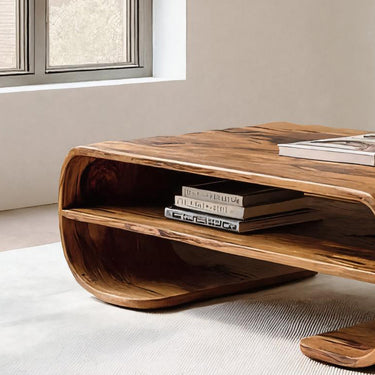 Contemporary Organic Coffee Table With Storage Shelf For Living